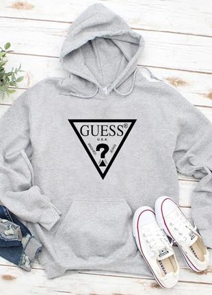 Мужской осенний худи кенгуру толстовка с капюшоном guess гесс серый1 фото