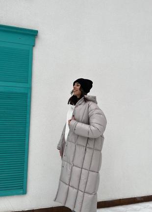 Зима до -25° куртка непромокаемая пуховик пальто с капюшоном дутик одеяло длинная теплая  черная бежевая коричневая песочная кэмел серая3 фото