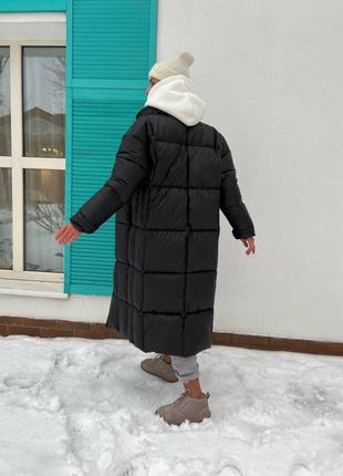 Зима до -25° куртка непромокаемая пуховик пальто с капюшоном дутик одеяло длинная теплая  черная бежевая коричневая песочная кэмел серая7 фото