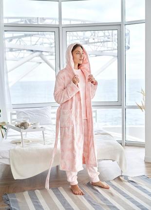 Жіноча тепла піжама велюр махра фліс рожева ніжна пижама9 фото