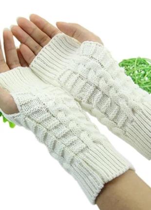 Мітенки вязані без пальців білий.1 фото
