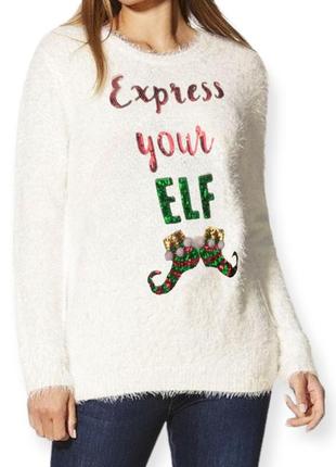 Тёплый рождественский,новогодний пушистый  свитер травка