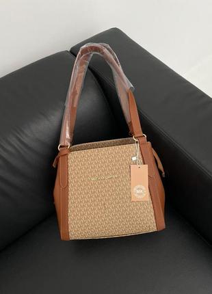 Женская коричневая с бежевым  сумка с ручками michael kors 🆕 стильная вместительная сумка4 фото