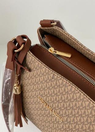 Женская коричневая с бежевым  сумка с ручками michael kors 🆕 стильная вместительная сумка5 фото