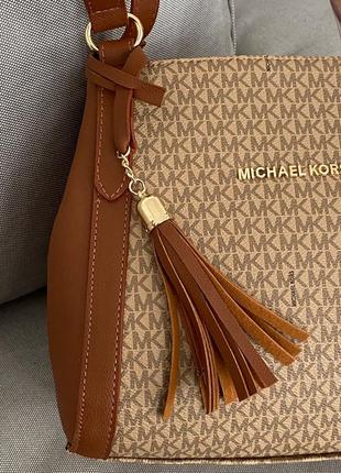 Женская коричневая с бежевым  сумка с ручками michael kors 🆕 стильная вместительная сумка7 фото