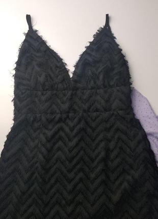 Красивое платье missguided с бахромой uk10 черное8 фото
