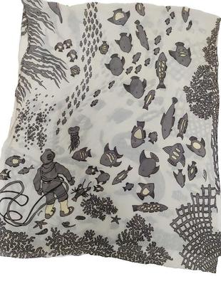 Шелковый подписной палантин шарф платок морской  принт /626/3 фото