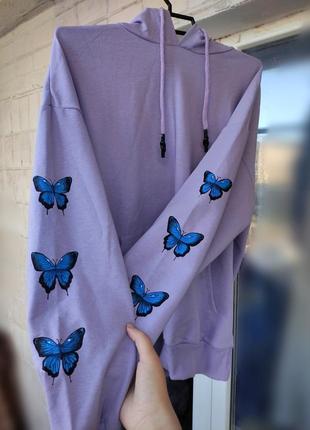 Худі з ручним розписов метелики з метеликами худи с бабочками кастом кастомизация одежды2 фото