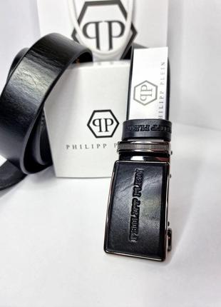 Ремінь чоловічий шкіряний автомат чорний в стилі philipp plein