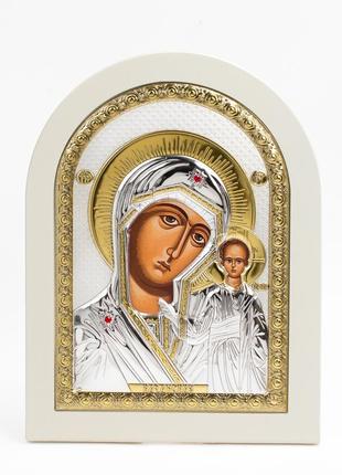Казанская икона божией матери 20x26см арочной формы на белом дереве