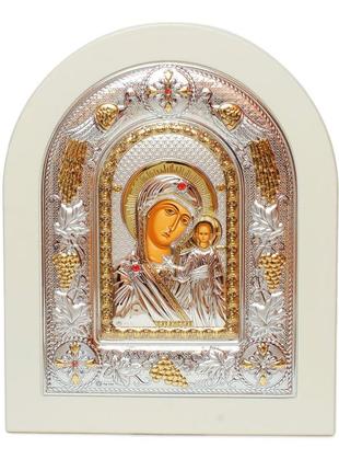 Казанская икона божией матери 15x21см арочной формы на белом дереве