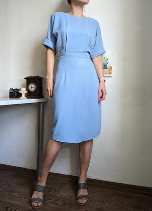 Платье голубое футлят миди офис элегантное s m4 фото