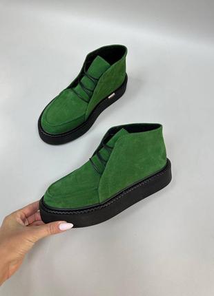 Тёплые лоферы замшевые зелёные цвет по выбору