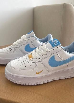 Женские кожаные кроссовки lunar nike air force 1 mini swoosh blue#найк