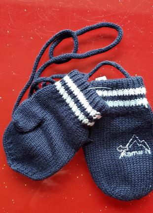 Name it варежки рукавички на веревке вязаные синие мальчику 9-12м 74-80см