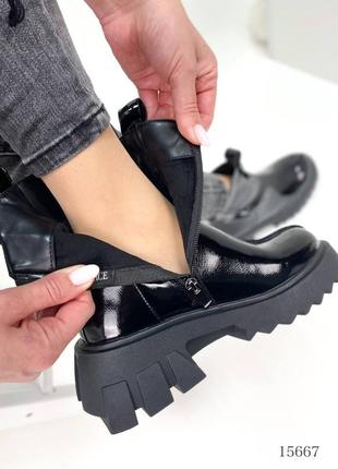 Жіночі черевики лакові, чорні, еколак, демі2 фото