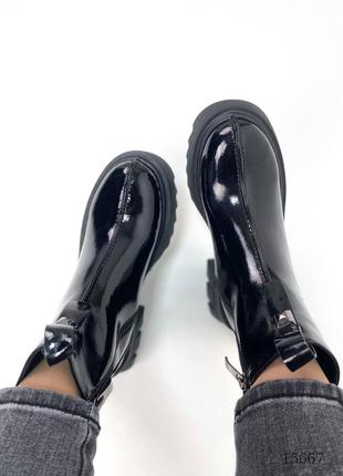 Жіночі черевики лакові, чорні, еколак, демі6 фото