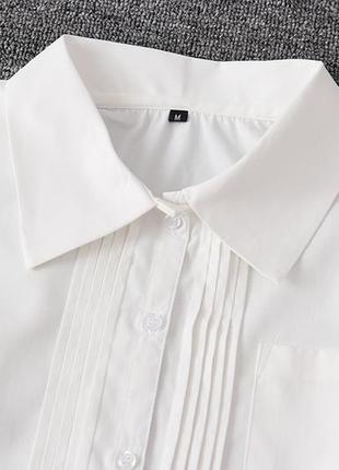 Женская белая рубашка с длинным рукавом драпировка складки в школу на работу форма4 фото