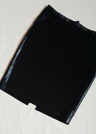 Юбка карандаш H&M skinny швеция  черная с кожаными вставками