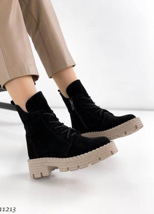 Замшеві зимові черевики на шнурівці з натуральної замші замшевые зимние ботинки на шнуровке натуральная замша