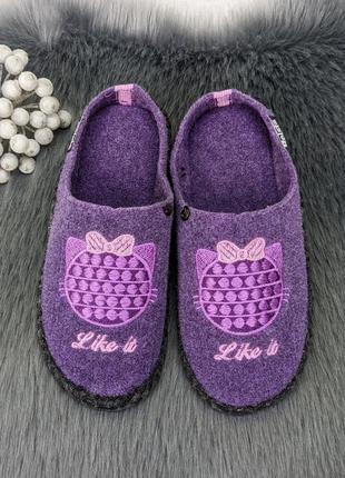 Тапки фетровые белста для девочки фиолетовые с вышивкой5 фото