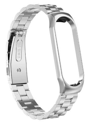 Ремінець на xiaomi mi band 5 , 6 , 7. сталевого сріблястого кольору