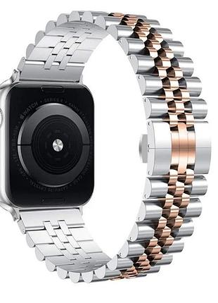 Браслет romansi сумісний з с apple watch 38-49 мм, сталевий, колір сріблястий/рожеве золото