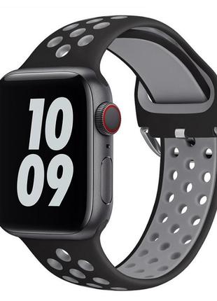 Силиконовый ремешок на apple watch 38, 40, 41, 42, 44, 45.  черный цвет с перфорацией.