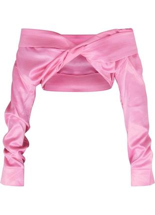 Розовая атласная укороченная блузка5 фото