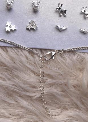Подарунковий набір сережок і ланцюжок з підвіскою кулоном олень перлини з ріжками гвоздики ріжки новорічні2 фото