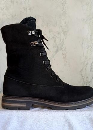 Зимние ботинки замша натуральная черные высокие меховые теплые