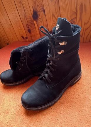 Зимние ботинки замша натуральная черные высокие меховые теплые3 фото