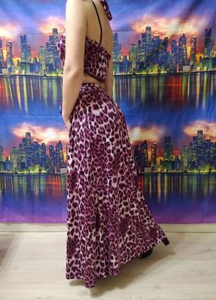 Святкова праздничное новогоднее платье макси длинное фиолетовое лиловое леопардовое пятнистое4 фото