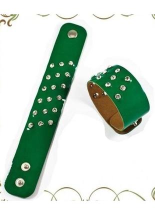 Кожаный браслет в стразах, новый! арт.2171