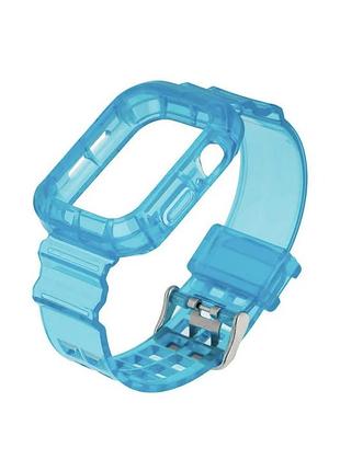 Ремешок для apple watch band color transparent + protect case 44mm желтый неон и голубой