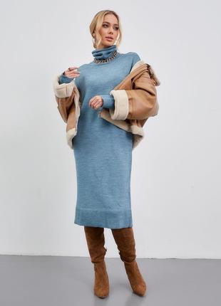 Актуальное вязаное теплое платье -свитер свободный фасон под горло6 фото