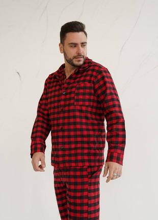Пижама мужская клетка стильная красивая, пижамы мужские пижама на парня красная штаны и рубашка