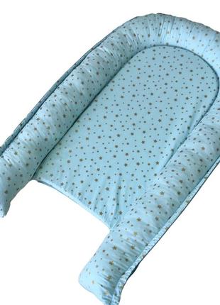 Кокон гнездышко для новорожденных + ортопедическая подушка "звезды (глитер)" бирюзовый5 фото