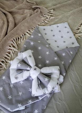 Летний конверт-одеяло на выписку в сером цвете из органического хлопка 80х100 см от ™ minkyhome1 фото