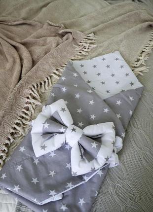 Летний конверт-одеяло на выписку в сером цвете из органического хлопка 80х100 см от ™ minkyhome2 фото