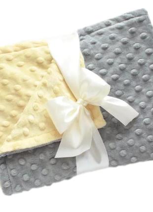 Двухсторонний плед-покрывало 120x160 см в детскую | ткань 100% плюш minky | серый/бежевый