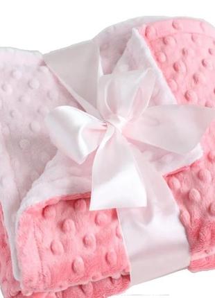 Двухсторонний плед-покрывало 80x80 см в детскую | ткань 100% плюш minky | белый/розовый