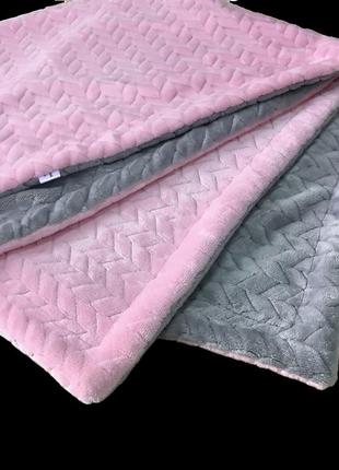 Двосторонній плед 160х180 см, покривало плюшеве від minkyhome | тканина 100% плюш minky | сірий/рожевий