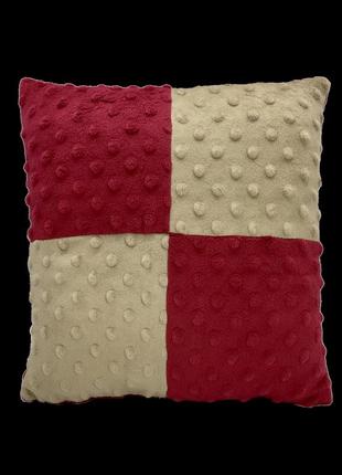 Квадратна декоративна подушка зі знімним чохлом з плюшу 40* 40minky червоний1 фото