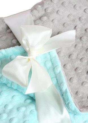 Двухсторонний плед-покрывало 100x120 см в детскую | ткань 100% плюш minky | серый/голубой