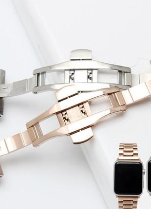 Браслет металевий для apple watch 38, 40, 41, 42, 44, 45 мм . рожеве золото5 фото