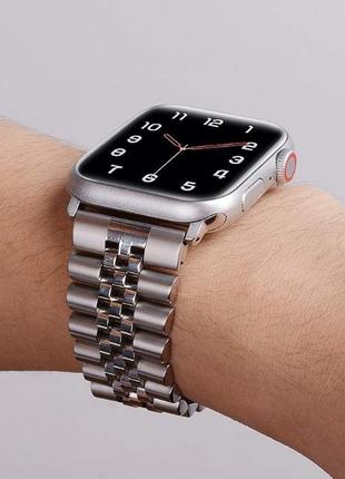 Браслет металлический для apple watch 38, 40, 41, 42, 44, 45 мм. и других смарт часов. цвет серебра3 фото