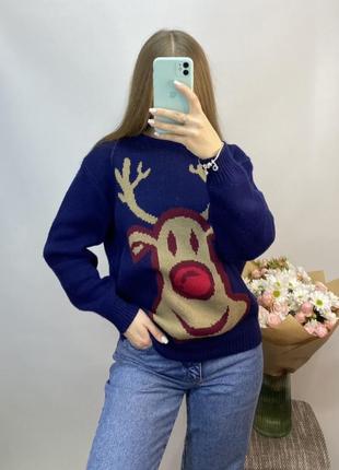Новорічний светр з оленем оверсайз джемпер унісекс