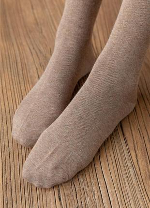 Зимові панчохи з махрою дуже теплі до коліна гольфи бежеві довгі шкарпетки з флісом гетри5 фото