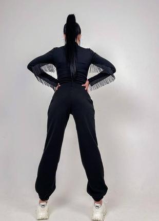 Стильные женские штаны с высокой талией на флисе, с ремнем, в черном и белом цвете, размер: 42-44, 46-484 фото